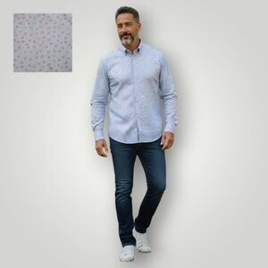 Bonobos‎ XXL Slim Fit Stretch Shirt Light Blue Pink Floral Cottagecore Coastal
